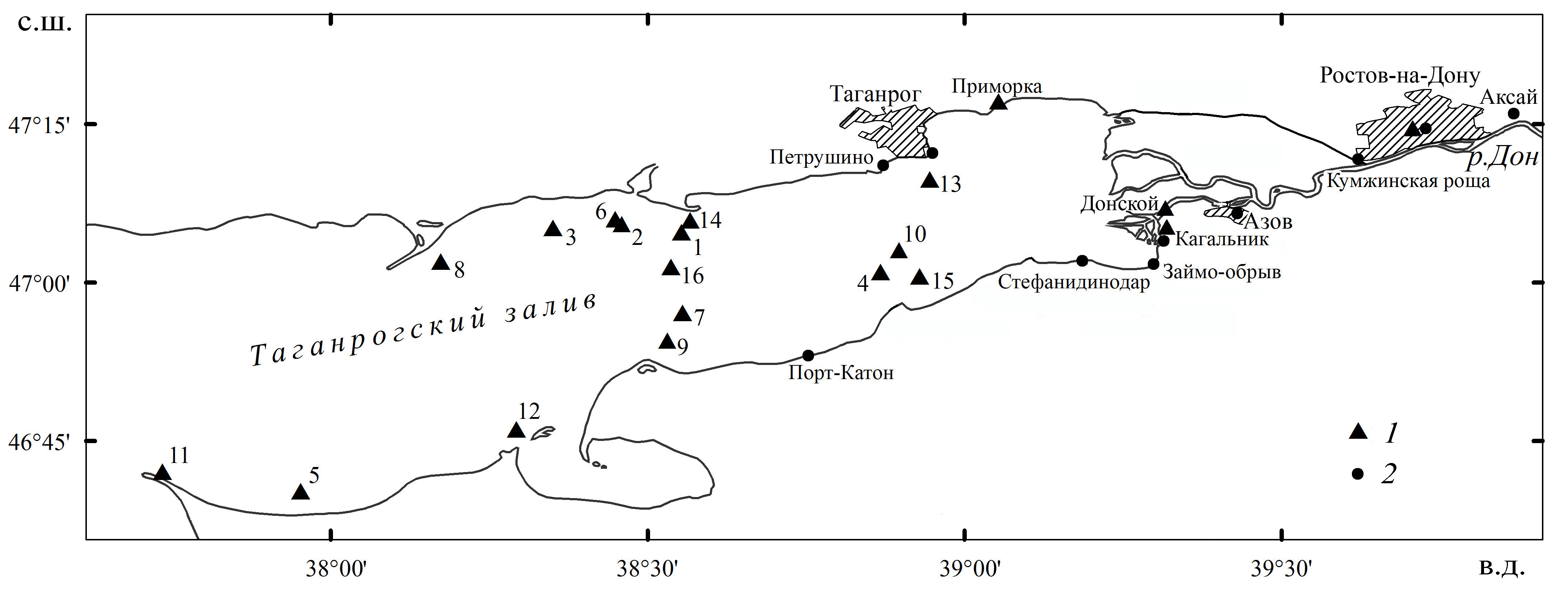 Карта-схема отбора проб эоловых выпадений и атмосферных осадков